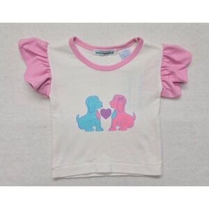 Tiny Toes 12M White Pink Puppy Love Graphic Tee Ruffle Sleeves Baby Toddler
